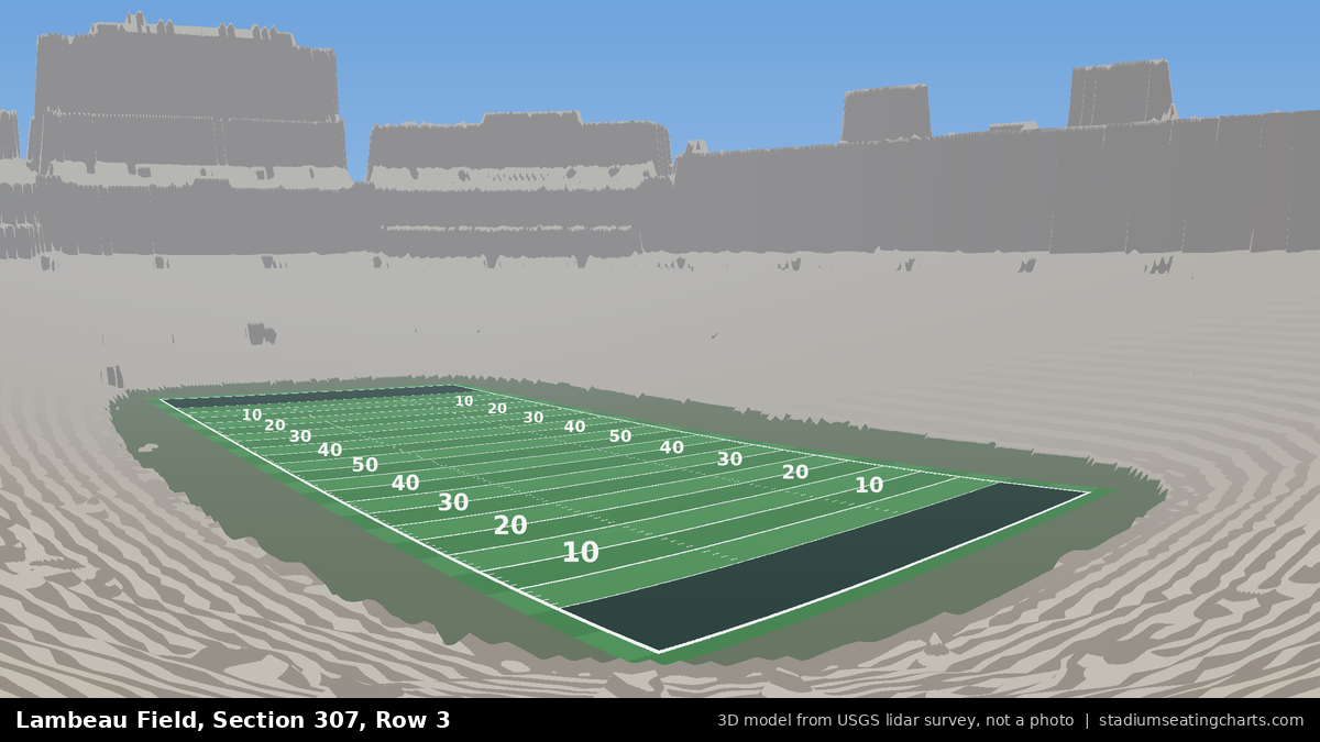 View from Lambeau Field Section 307, Row 3, looking toward the field