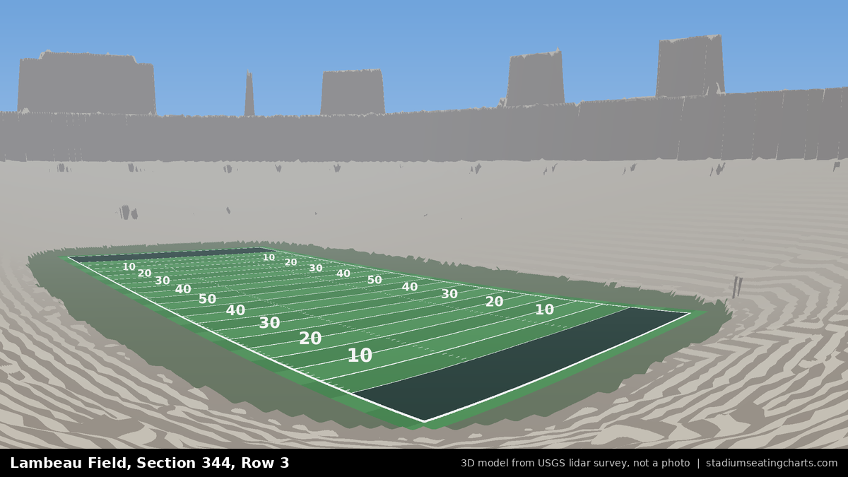 View from Lambeau Field Section 344, Row 3, looking toward the field