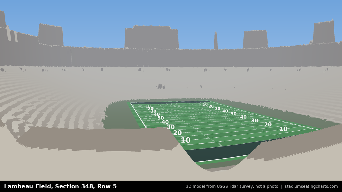 View from Lambeau Field Section 348, Row 5, looking toward the field