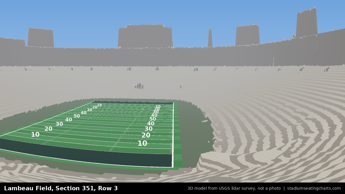 View from Lambeau Field Section 351, Row 3, looking toward the field
