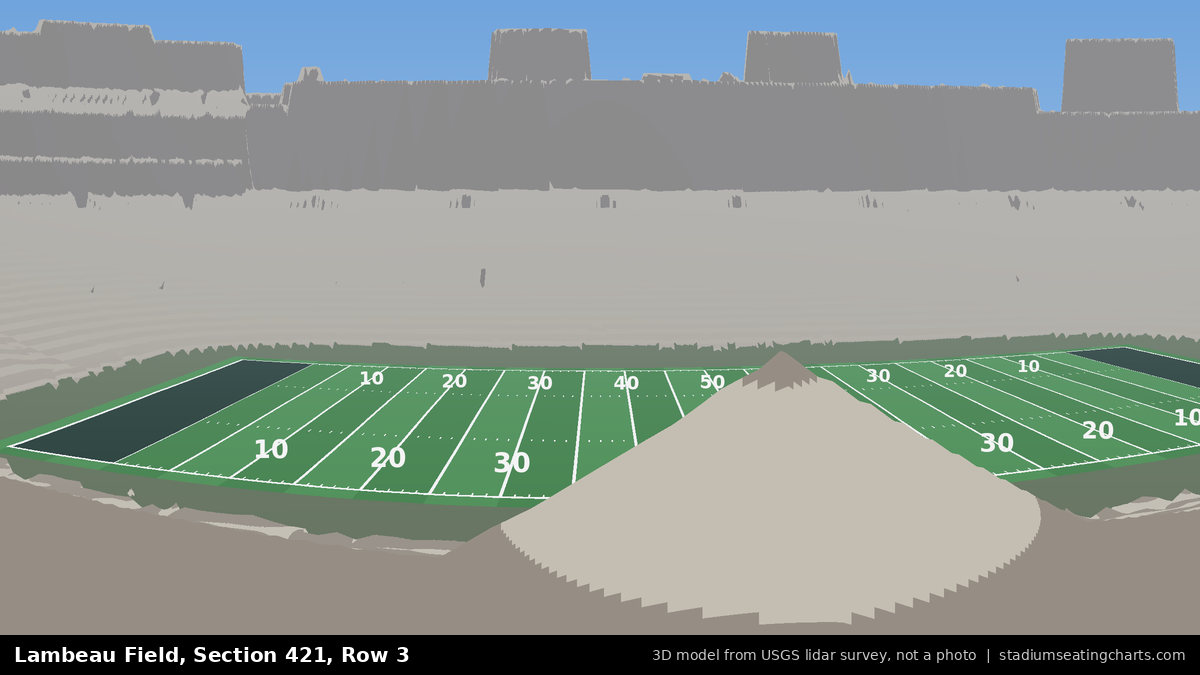 View from Lambeau Field Section 421, Row 3, looking toward the field