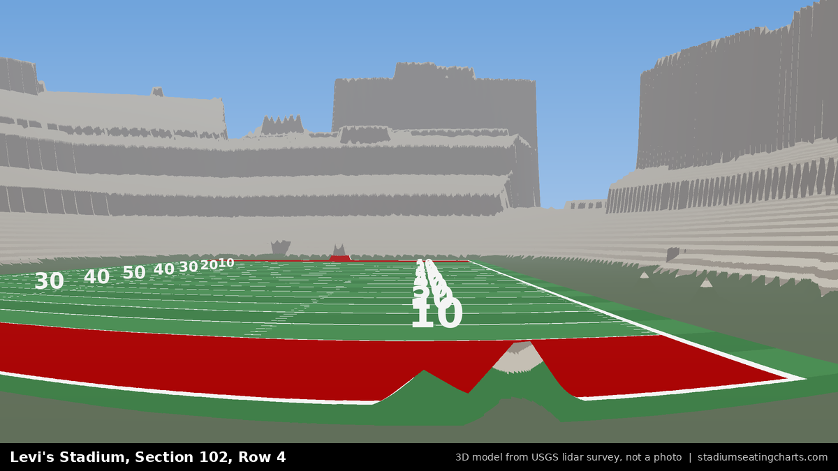 View from Levi's Stadium Section 102, Row 4, looking toward the field