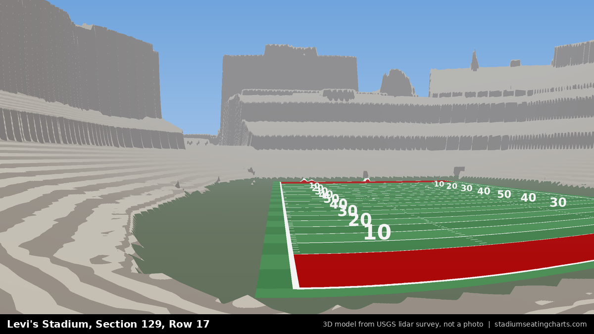 View from Levi's Stadium Section 129, Row 17, looking toward the field