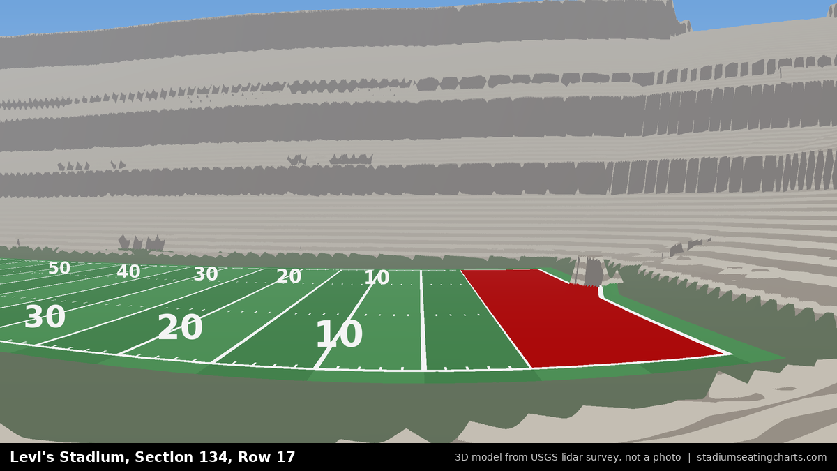 View from Levi's Stadium Section 134, Row 17, looking toward the field