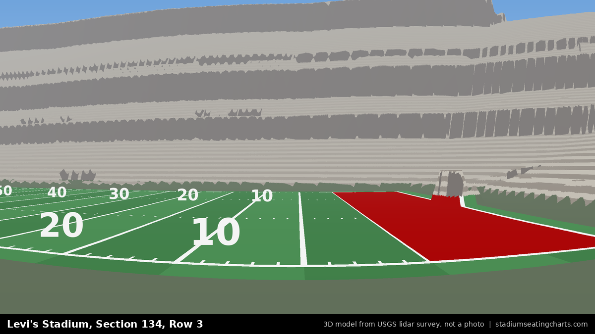 View from Levi's Stadium Section 134, Row 3, looking toward the field