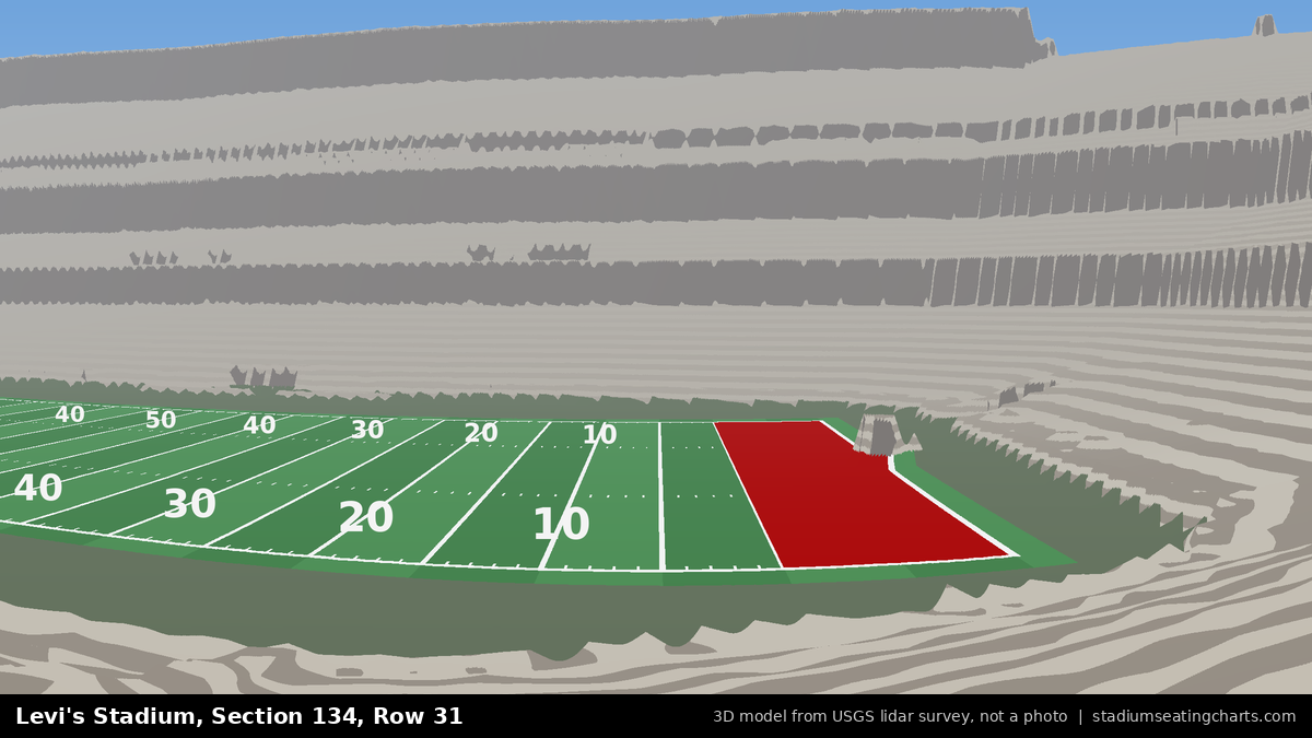 View from Levi's Stadium Section 134, Row 31, looking toward the field