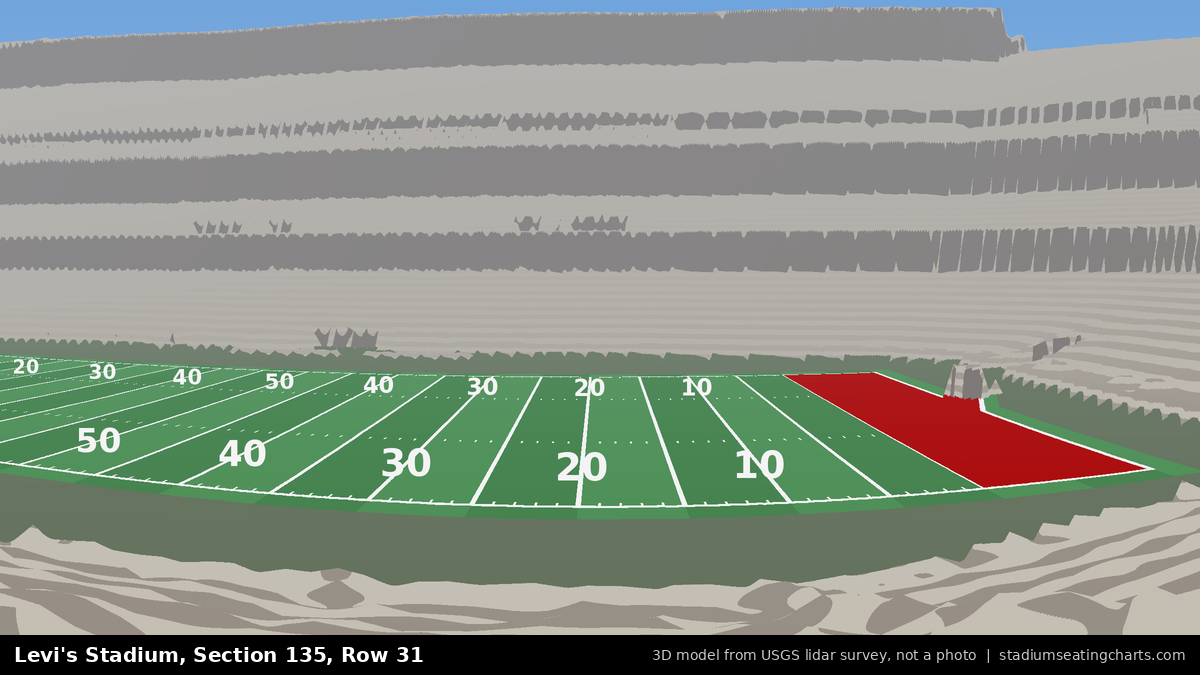 View from Levi's Stadium Section 135, Row 31, looking toward the field