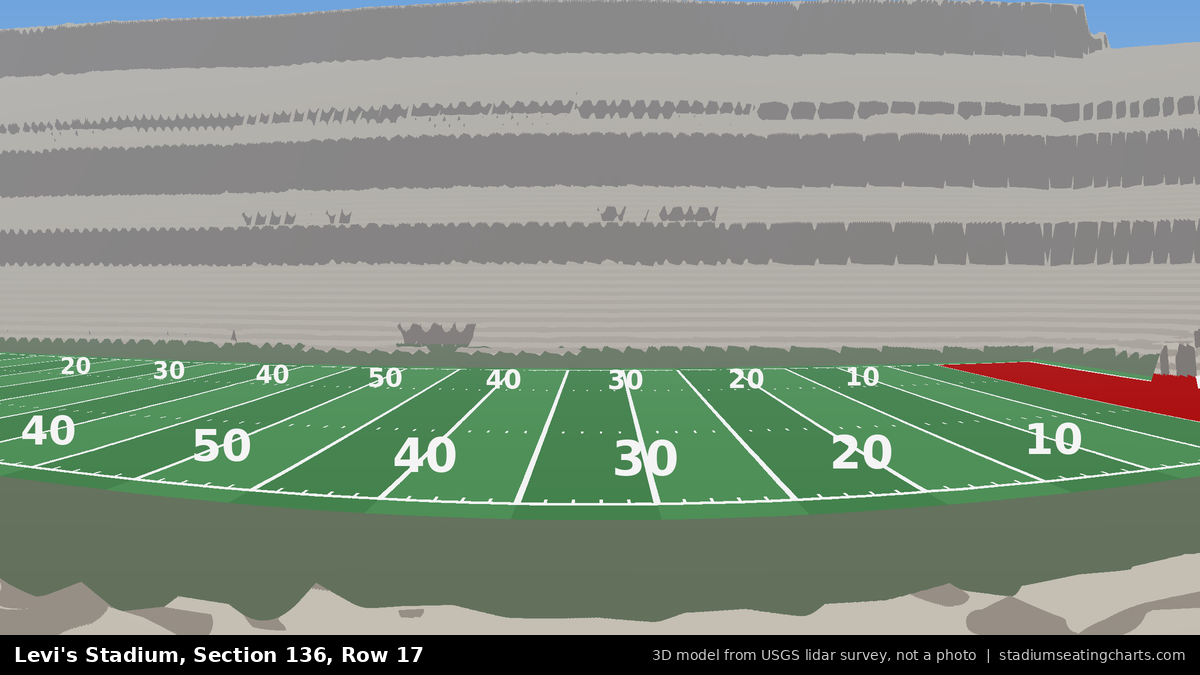View from Levi's Stadium Section 136, Row 17, looking toward the field