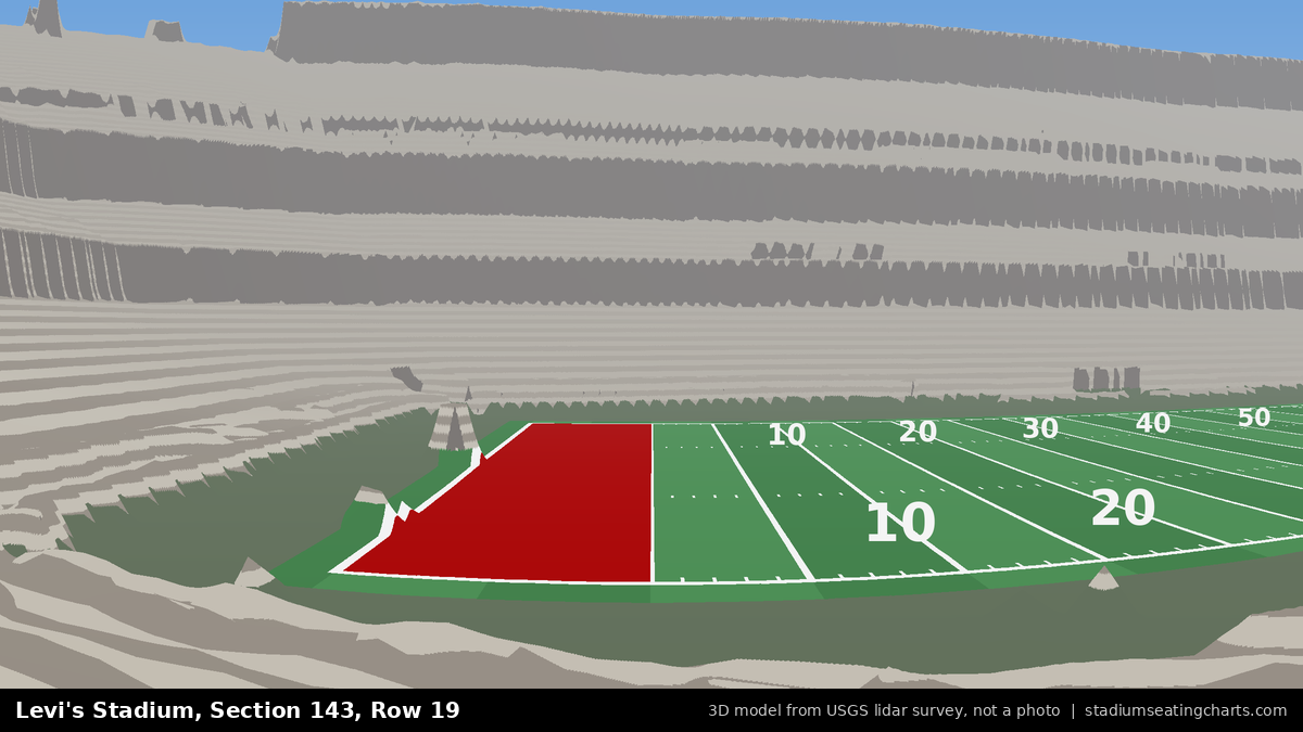 View from Levi's Stadium Section 143, Row 19, looking toward the field