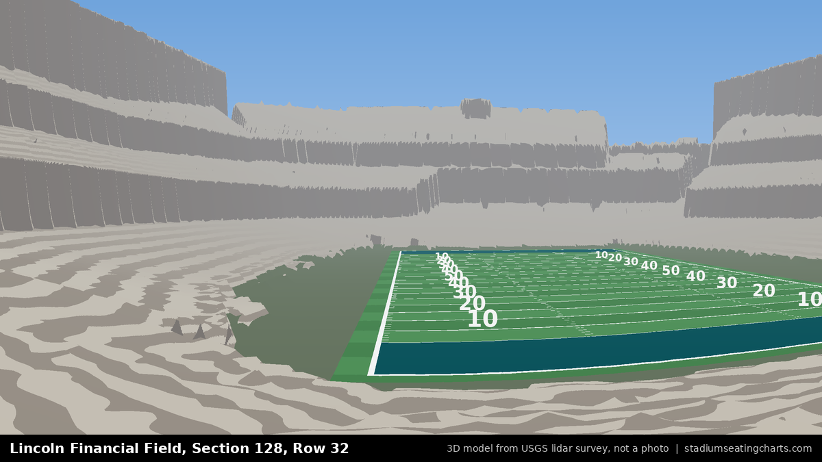 View from Lincoln Financial Field Section 128, Row 32, looking toward the field