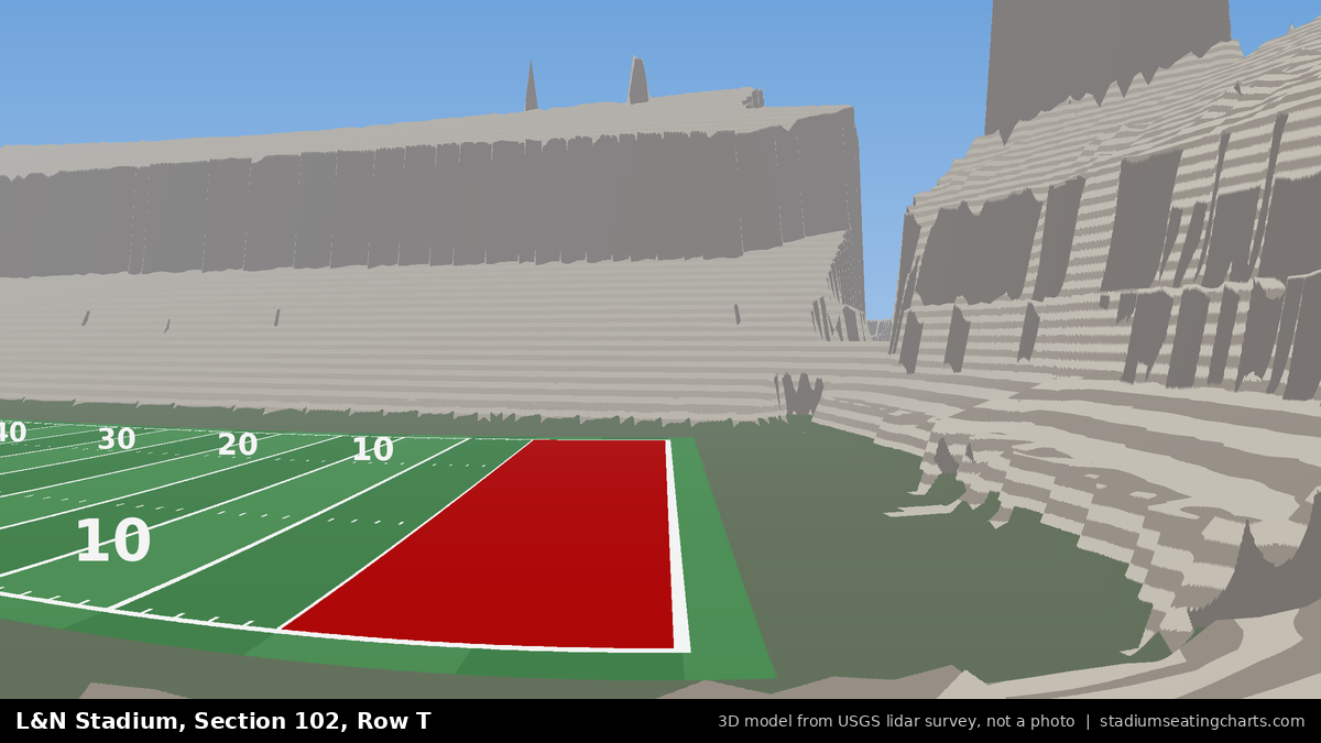 View from L&N Stadium Section 102, Row T, looking toward the field