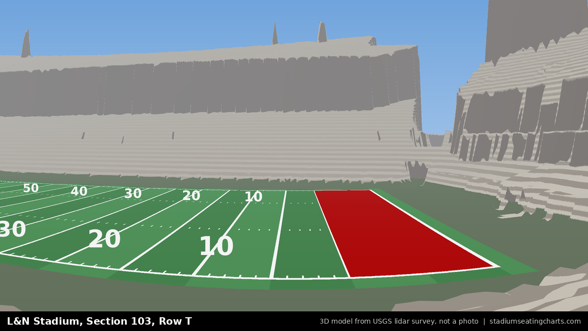 View from L&N Stadium Section 103, Row T, looking toward the field
