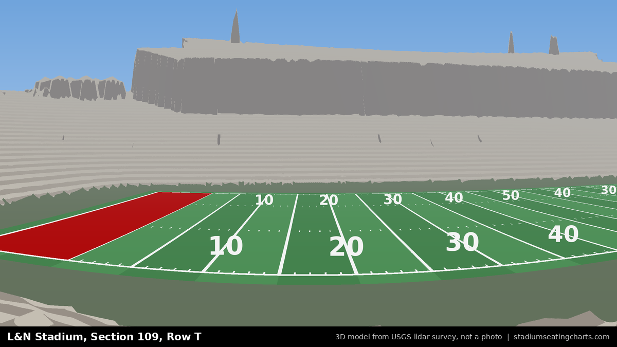 View from L&N Stadium Section 109, Row T, looking toward the field