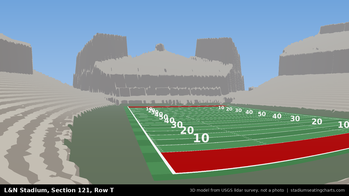 View from L&N Stadium Section 121, Row T, looking toward the field