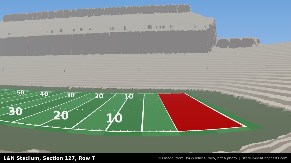 View from L&N Stadium Section 127, Row T, looking toward the field