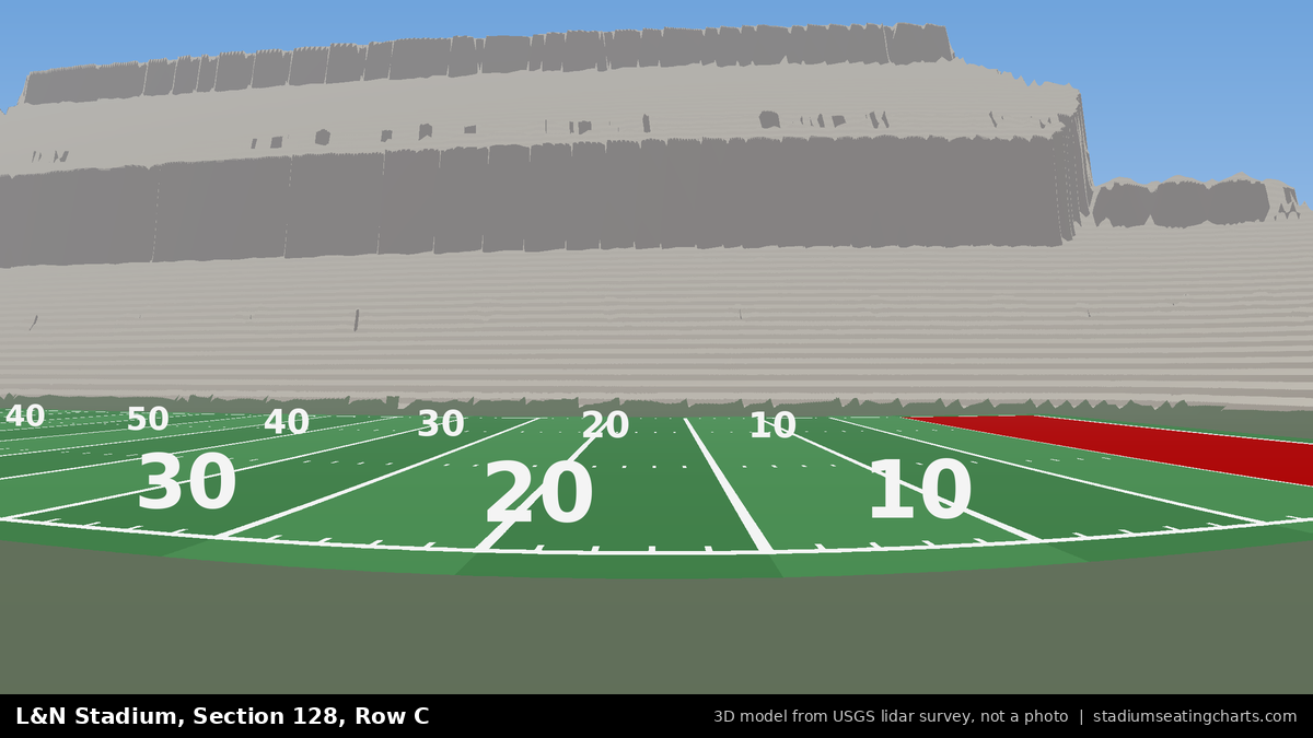View from L&N Stadium Section 128, Row C, looking toward the field