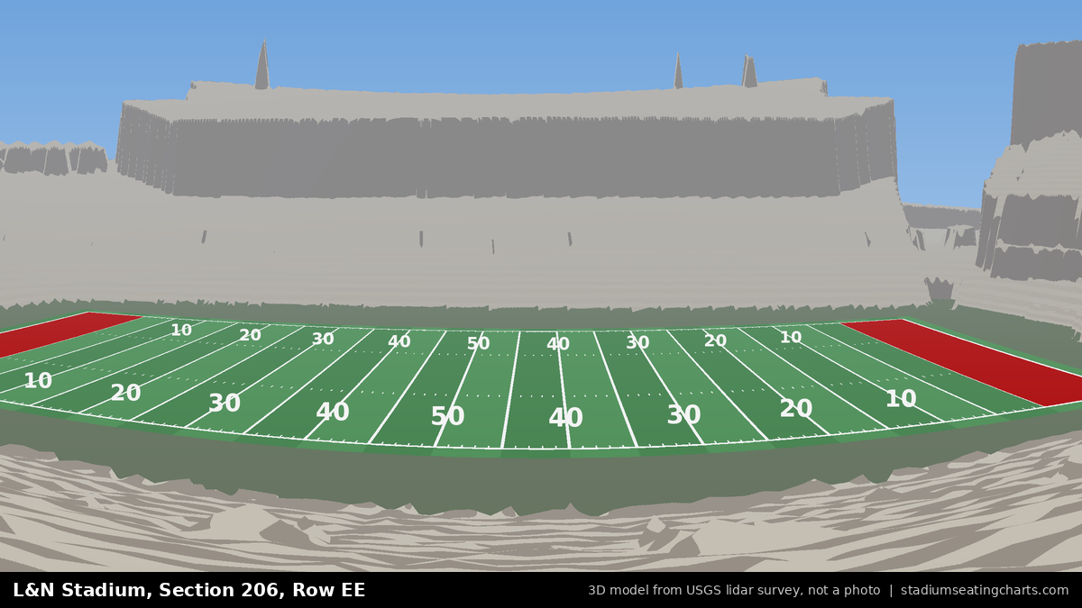 View from L&N Stadium Section 206, Row EE, looking toward the field