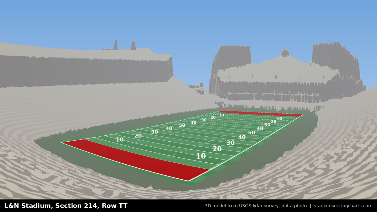 View from L&N Stadium Section 214, Row TT, looking toward the field