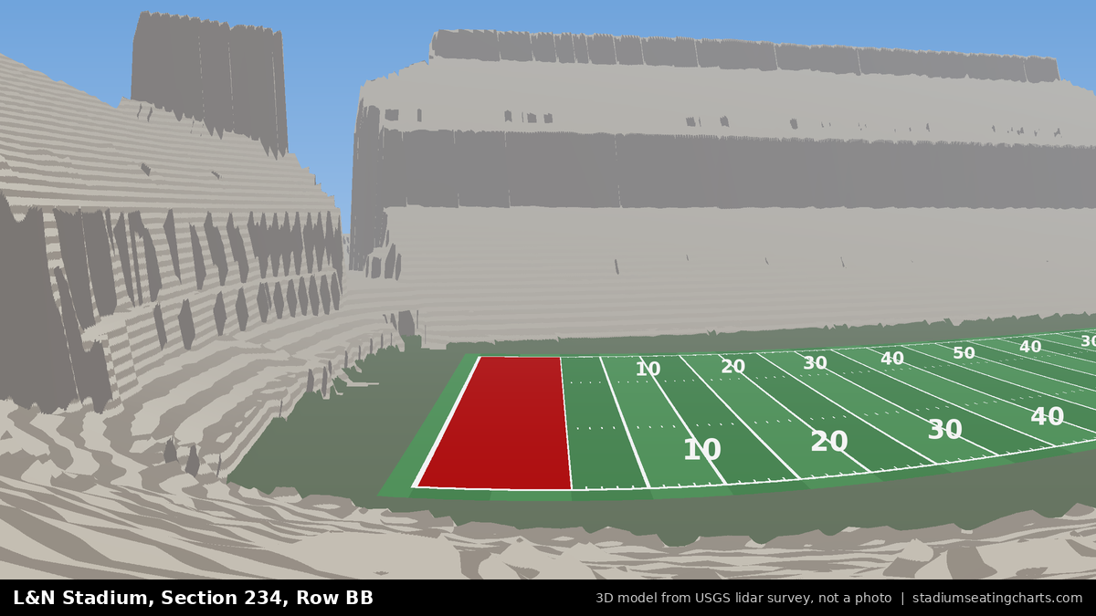 View from L&N Stadium Section 234, Row BB, looking toward the field