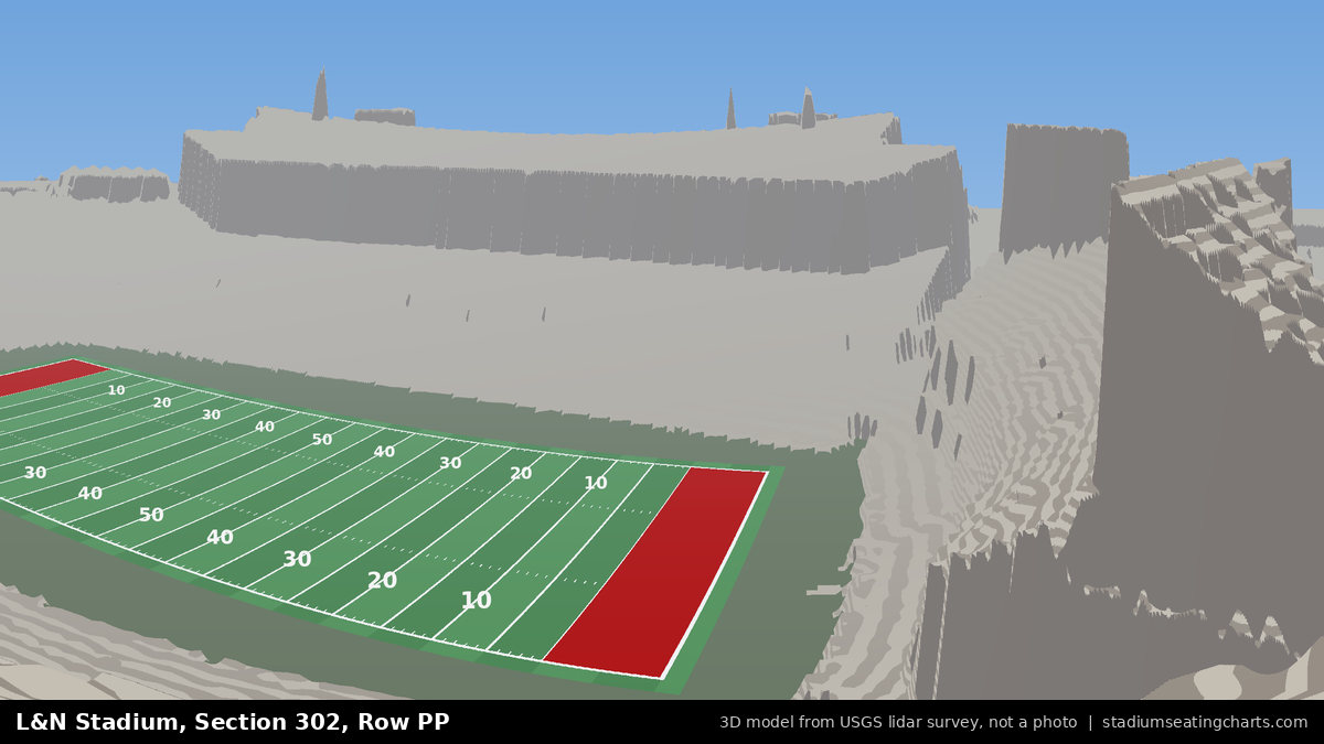 View from L&N Stadium Section 302, Row PP, looking toward the field