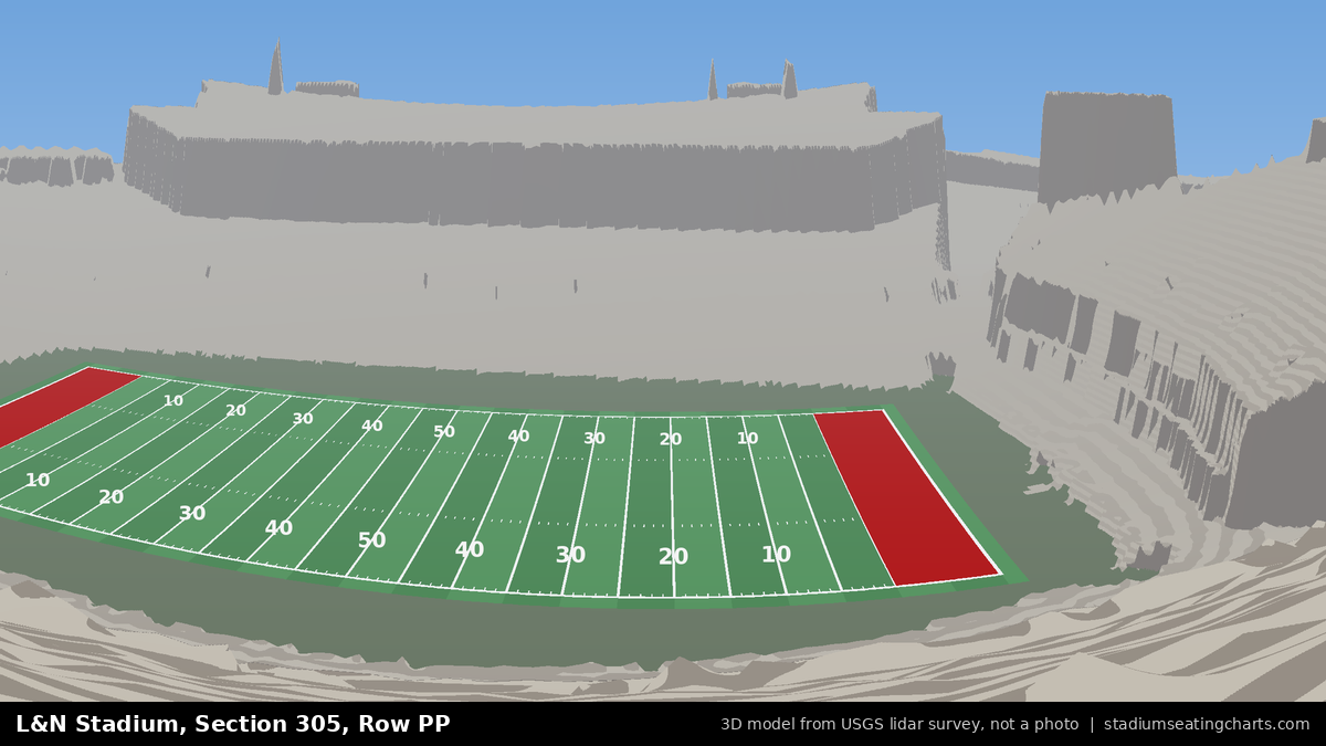 View from L&N Stadium Section 305, Row PP, looking toward the field