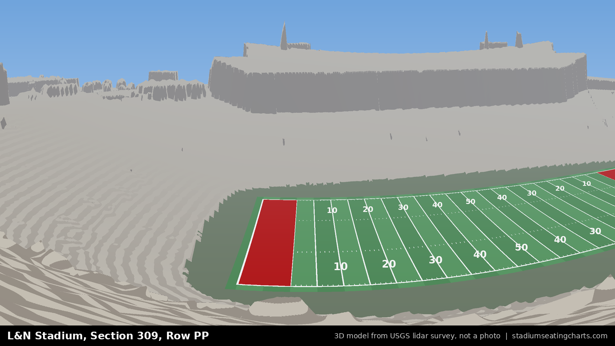 View from L&N Stadium Section 309, Row PP, looking toward the field