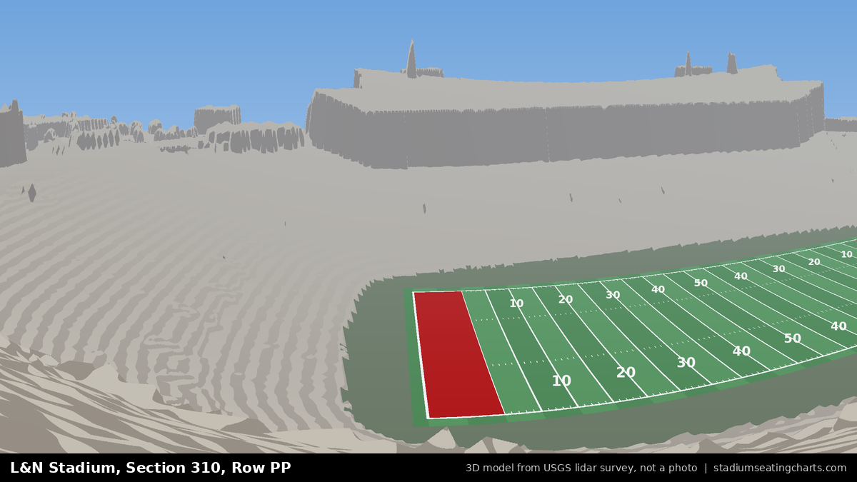 View from L&N Stadium Section 310, Row PP, looking toward the field