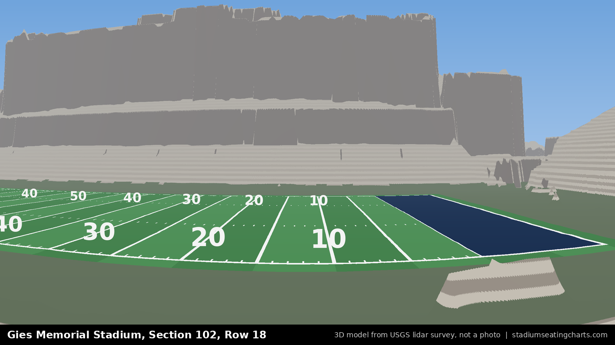 View from Gies Memorial Stadium Section 102, Row 18, looking toward the field