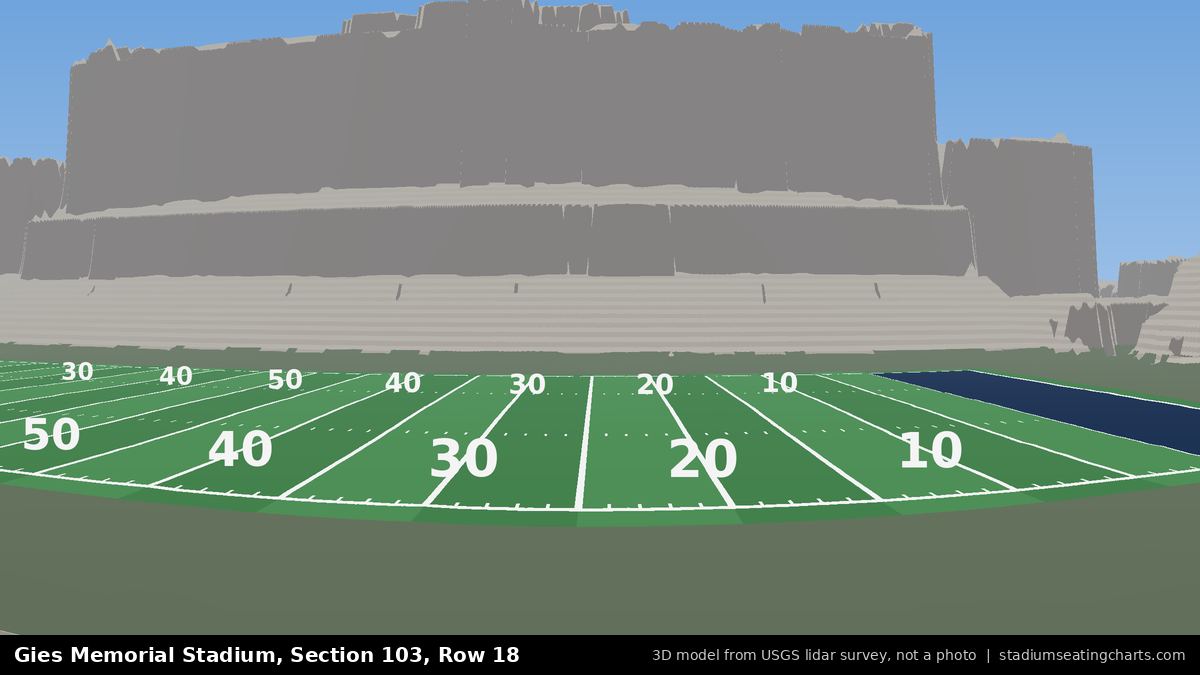 View from Gies Memorial Stadium Section 103, Row 18, looking toward the field