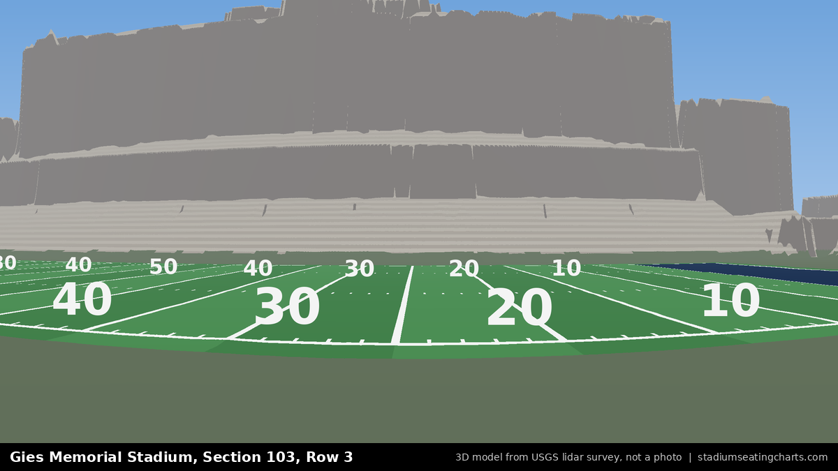 View from Gies Memorial Stadium Section 103, Row 3, looking toward the field