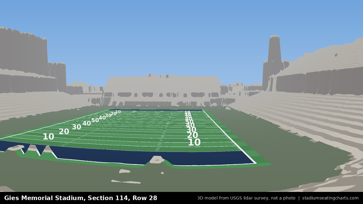 View from Gies Memorial Stadium Section 114, Row 28, looking toward the field