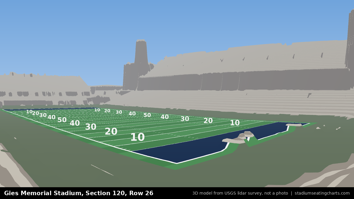 View from Gies Memorial Stadium Section 120, Row 26, looking toward the field