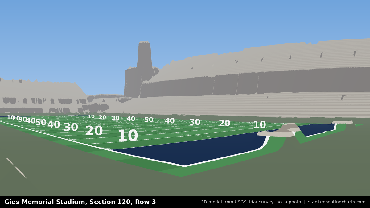 View from Gies Memorial Stadium Section 120, Row 3, looking toward the field