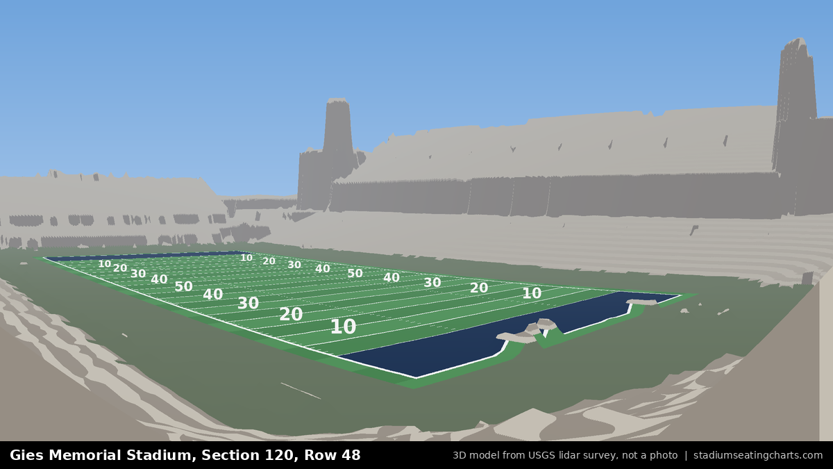View from Gies Memorial Stadium Section 120, Row 48, looking toward the field