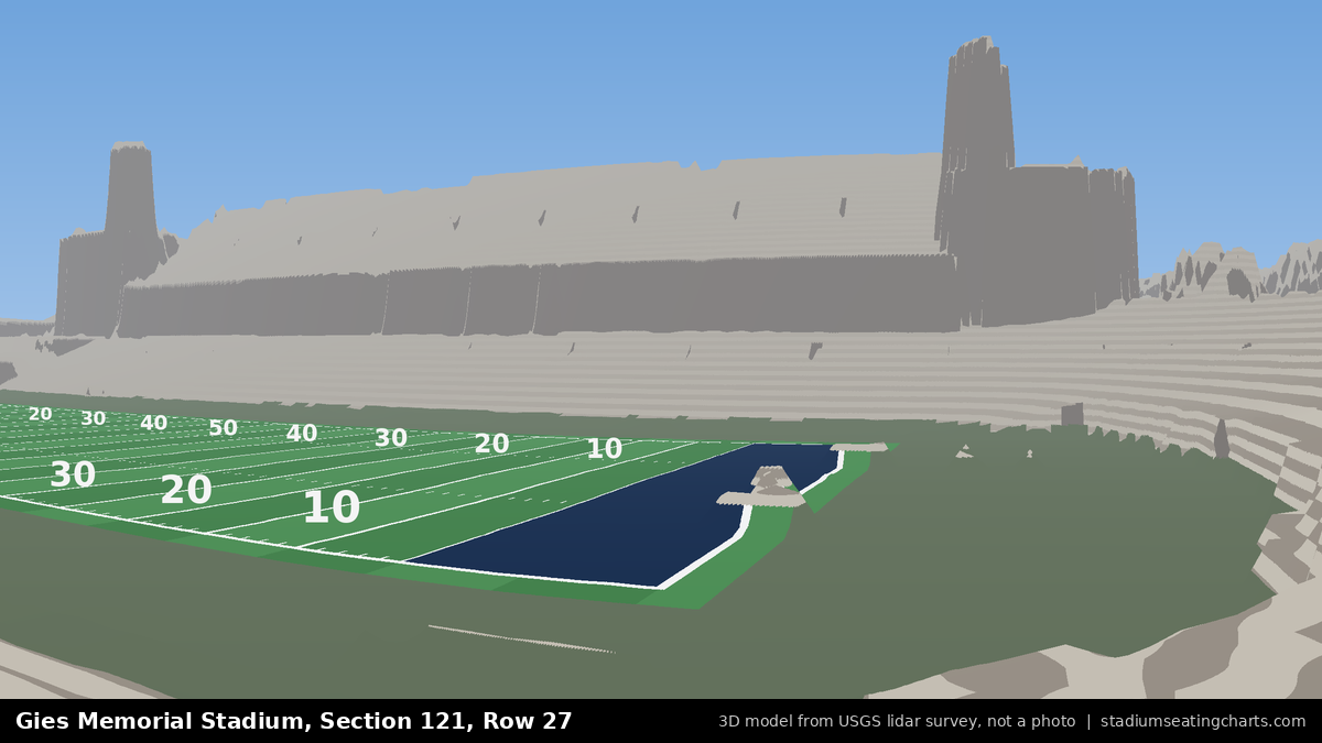 View from Gies Memorial Stadium Section 121, Row 27, looking toward the field
