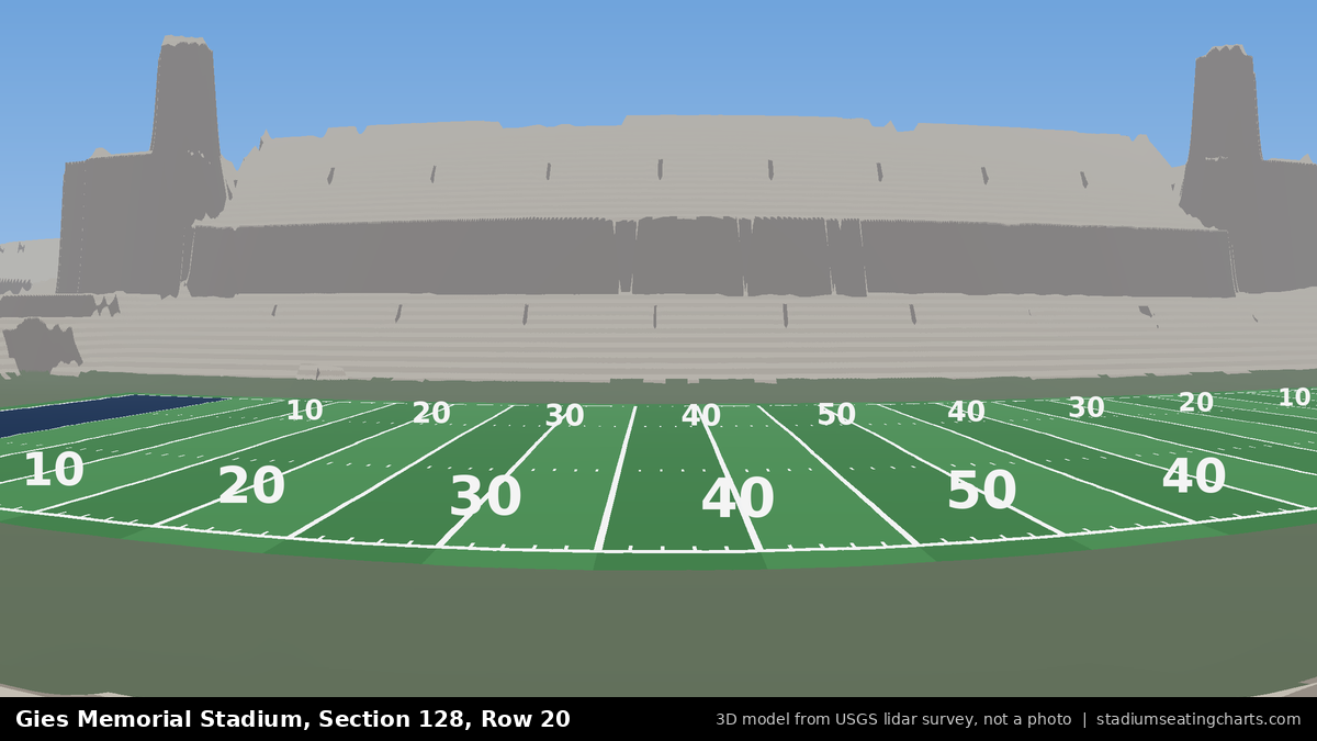 View from Gies Memorial Stadium Section 128, Row 20, looking toward the field