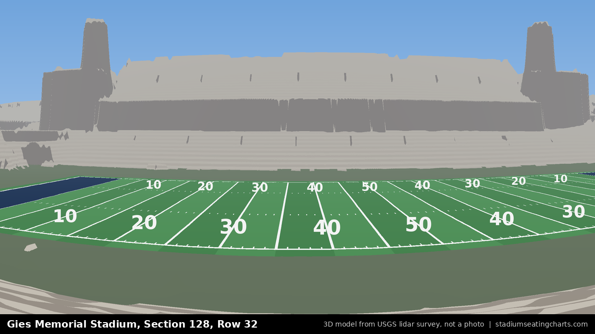 View from Gies Memorial Stadium Section 128, Row 32, looking toward the field