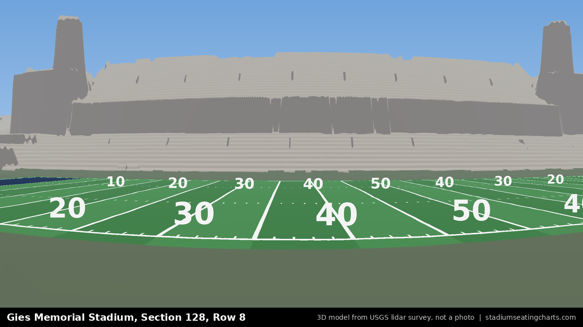 View from Gies Memorial Stadium Section 128, Row 8, looking toward the field