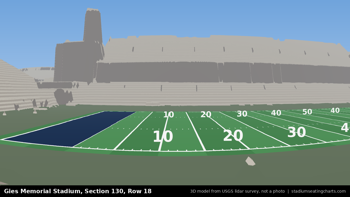 View from Gies Memorial Stadium Section 130, Row 18, looking toward the field