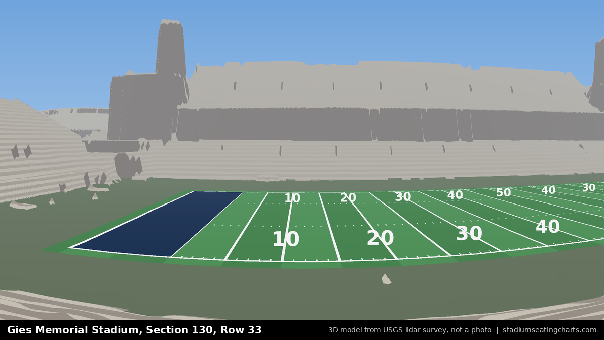 View from Gies Memorial Stadium Section 130, Row 33, looking toward the field