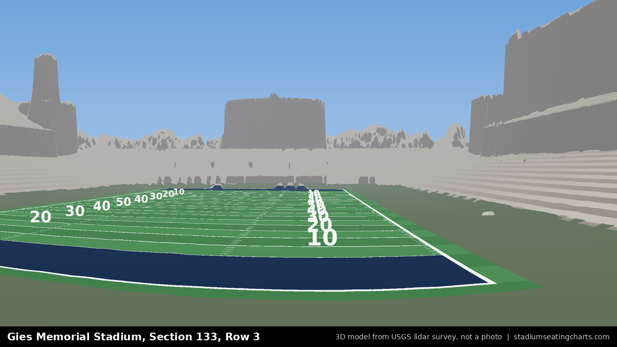 View from Gies Memorial Stadium Section 133, Row 3, looking toward the field
