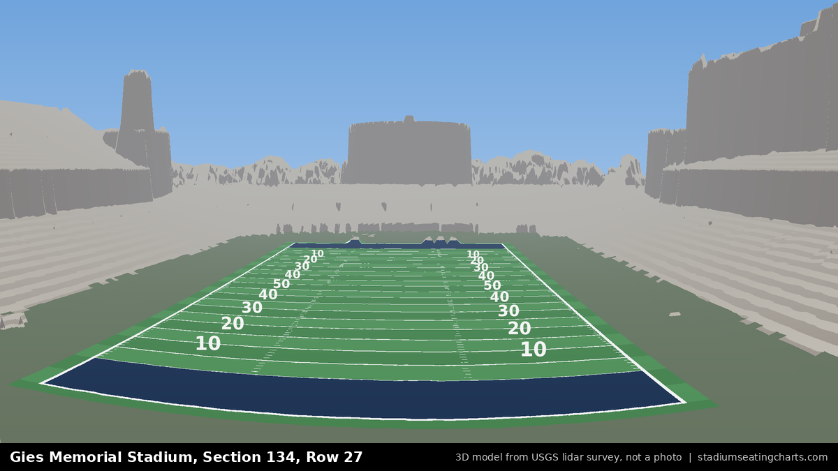 View from Gies Memorial Stadium Section 134, Row 27, looking toward the field