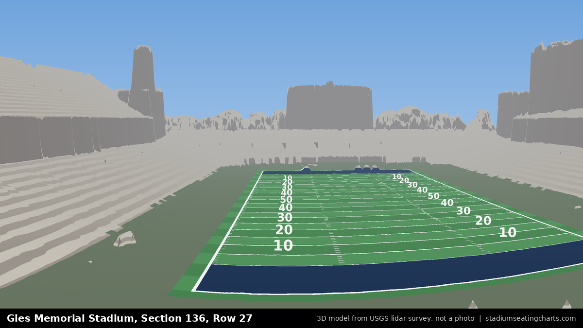 View from Gies Memorial Stadium Section 136, Row 27, looking toward the field