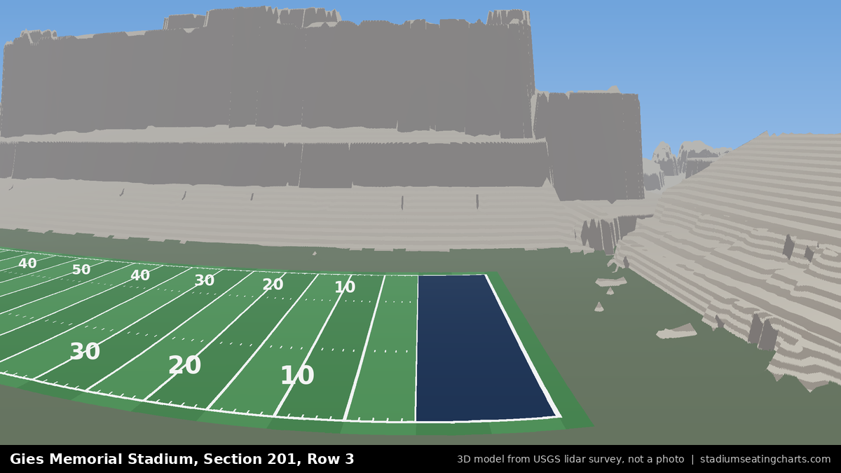 View from Gies Memorial Stadium Section 201, Row 3, looking toward the field