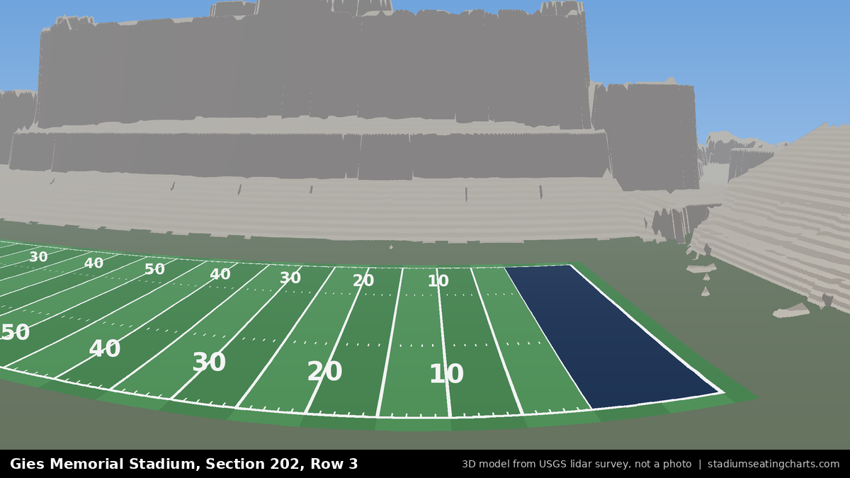 View from Gies Memorial Stadium Section 202, Row 3, looking toward the field