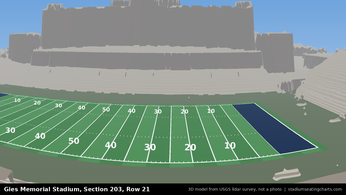 View from Gies Memorial Stadium Section 203, Row 21, looking toward the field