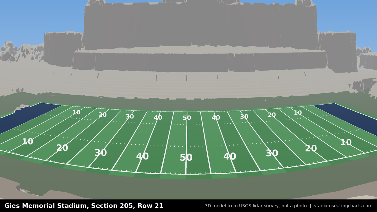 View from Gies Memorial Stadium Section 205, Row 21, looking toward the field