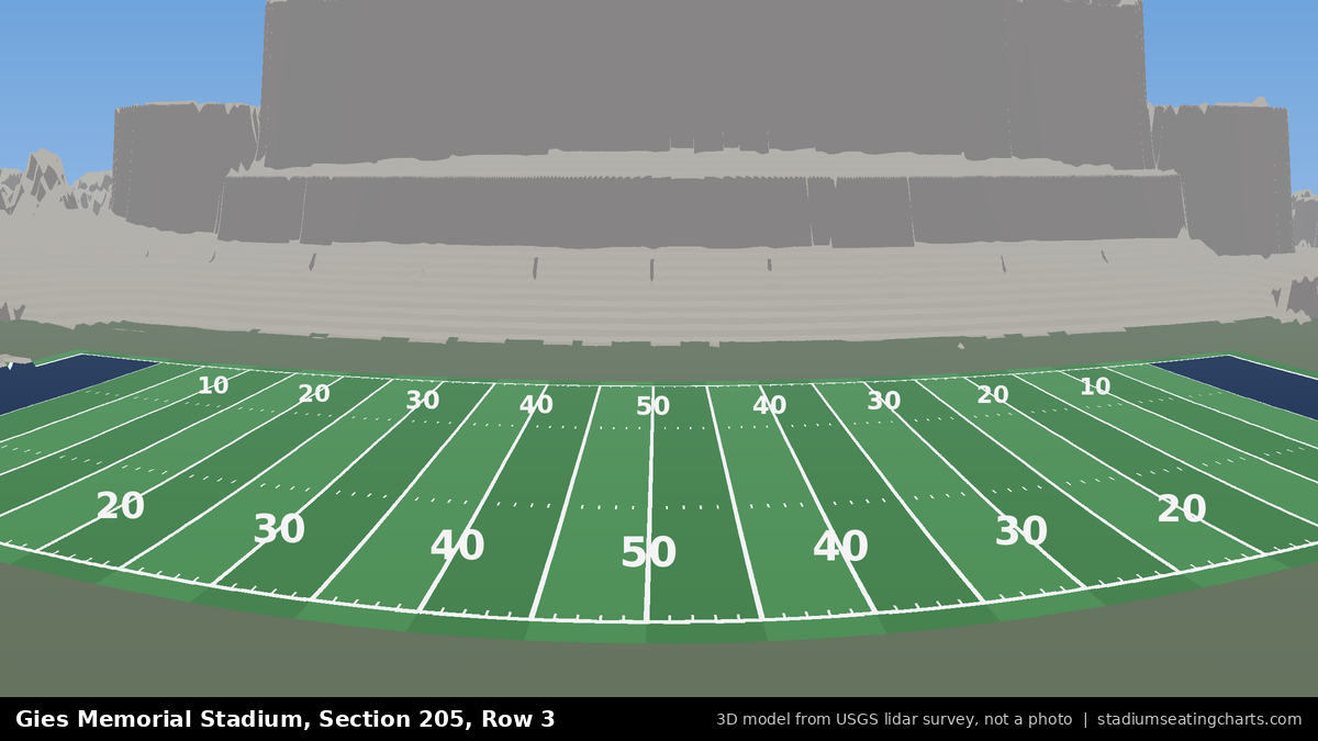 View from Gies Memorial Stadium Section 205, Row 3, looking toward the field