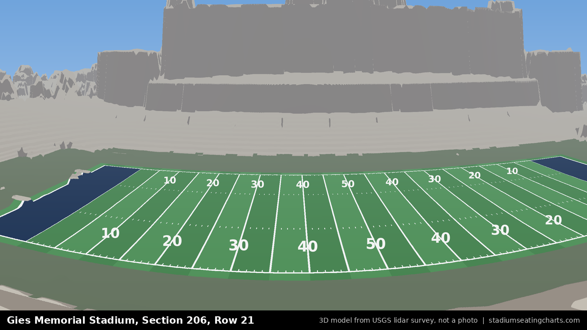 View from Gies Memorial Stadium Section 206, Row 21, looking toward the field