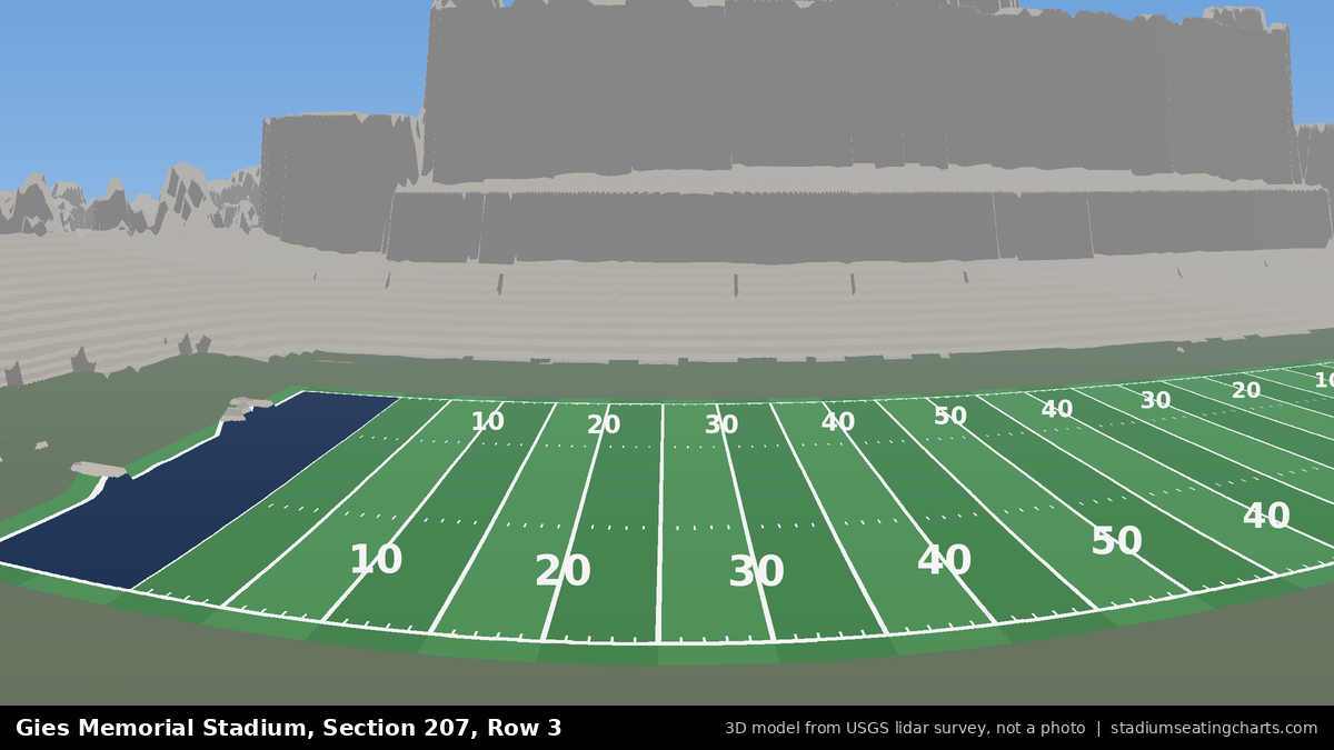 View from Gies Memorial Stadium Section 207, Row 3, looking toward the field